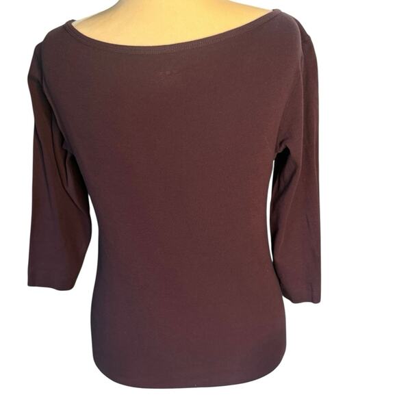 Three Dots 3/4 Sleeve British Tee - Large - Chocolate Plum - Picture 3 of 5
